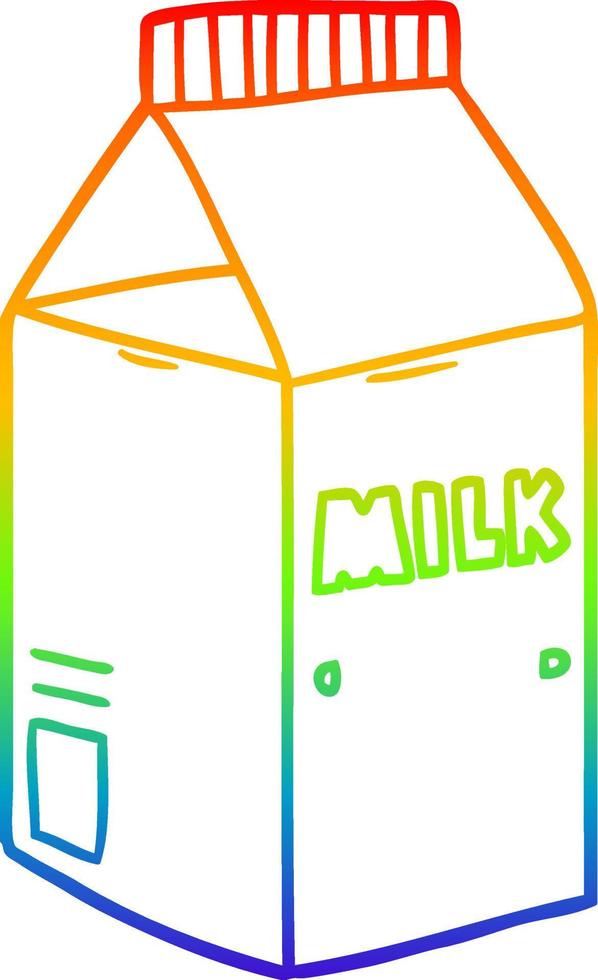 rainbow gradient line drawing cartoon milk carton vector