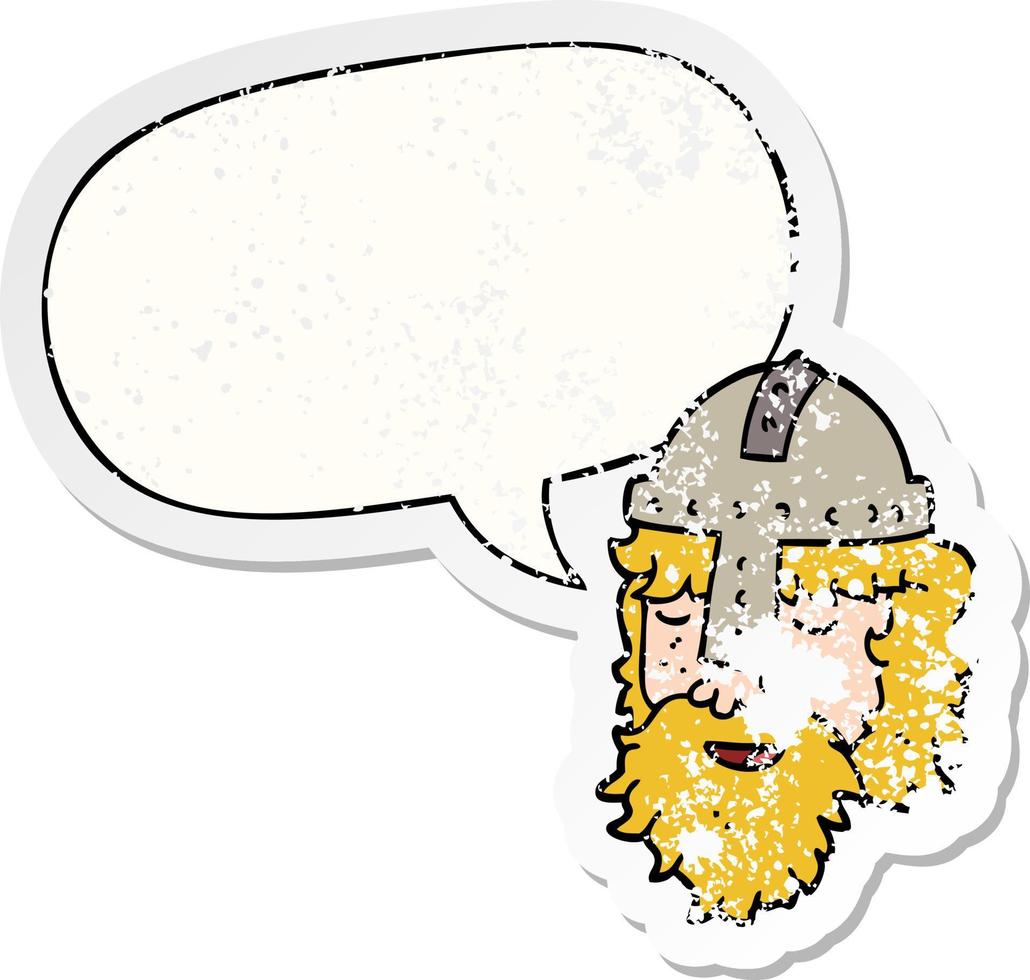 cartoon viking face and speech bubble distressed sticker vector