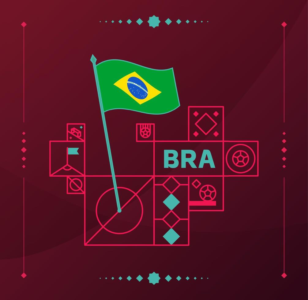 brazil world football tournament 2022 vector wavy flag pinned to a soccer field with design elements. World football 2022 tournament final stage. Non Official championship colors and style.