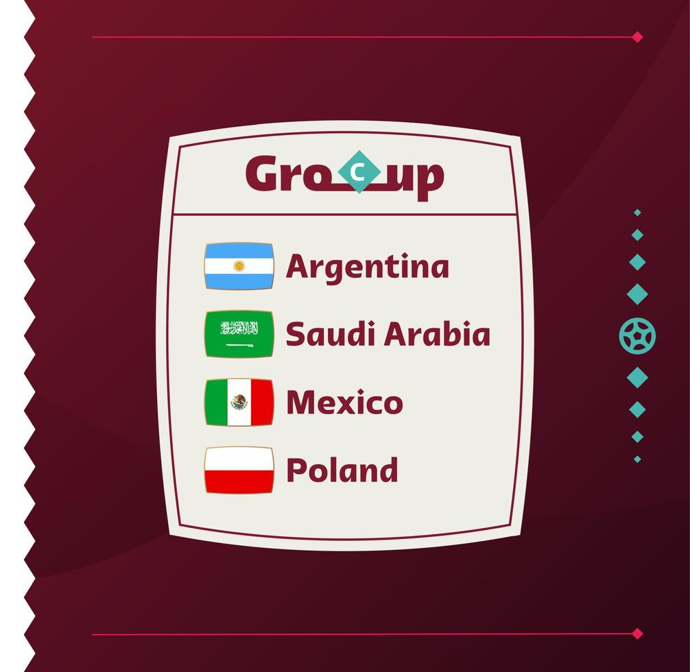 World football 2022 Group C. Flags of the countries participating in the 2022 World championship. Vector illustration