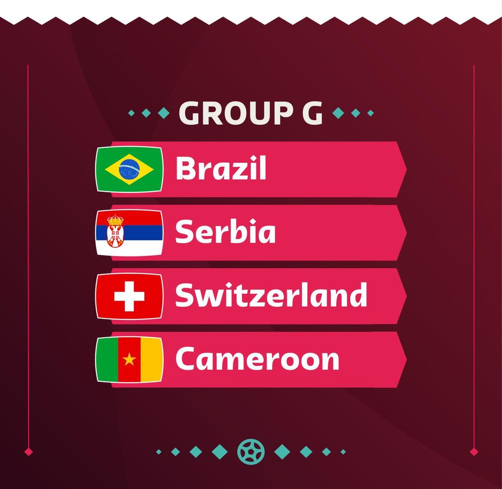 World football 2022 Group G. Flags of the countries participating in the 2022 World championship. Vector illustration