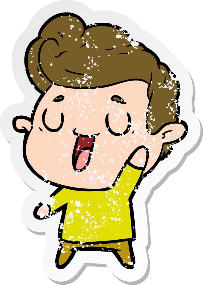 distressed sticker of a happy cartoon man vector