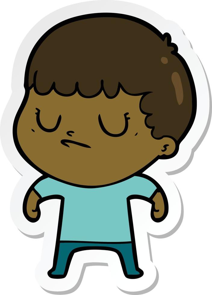 sticker of a cartoon grumpy boy vector