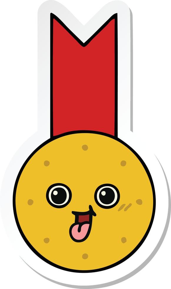 sticker of a cute cartoon gold medal vector