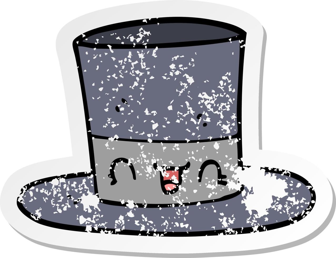 distressed sticker of a cartoon top hat vector