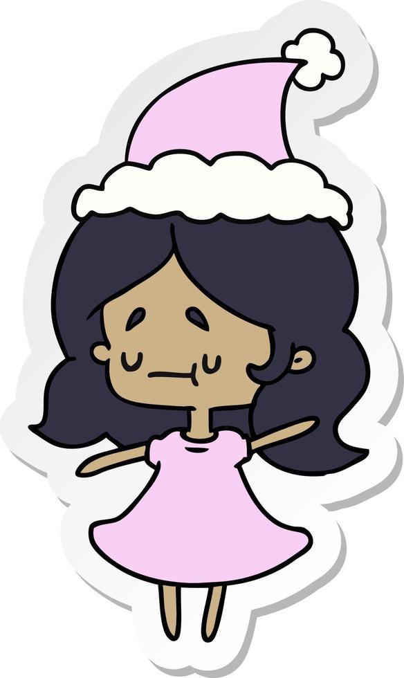 christmas sticker cartoon of kawaii girl vector