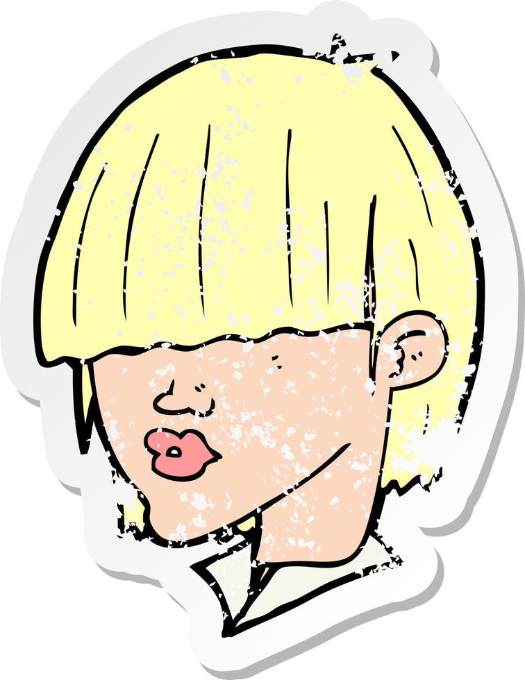 pegatina retro angustiada de un corte de pelo de moda de dibujos animados vector