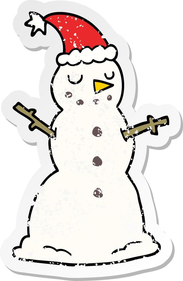 distressed sticker of a cartoon christmas snowman vector