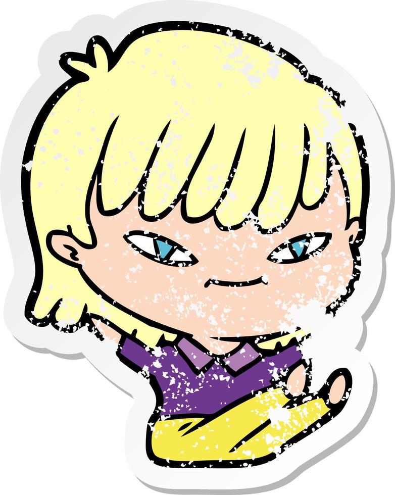 distressed sticker of a cartoon woman vector