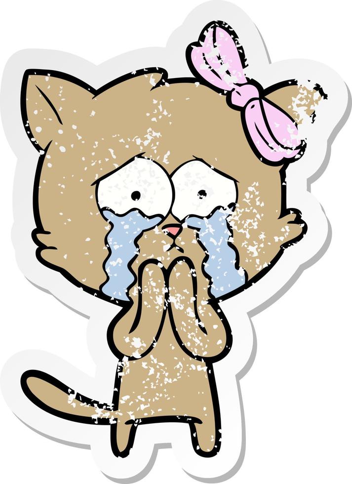 distressed sticker of a cartoon cat vector