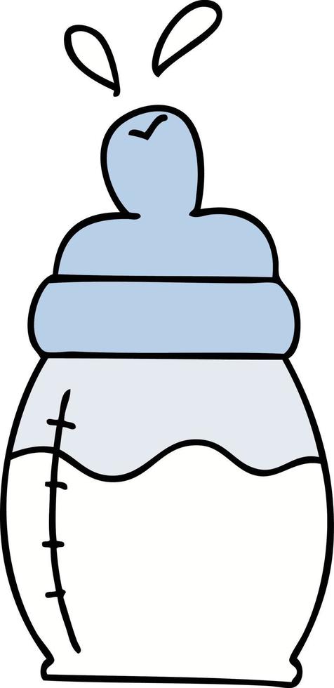 quirky hand drawn cartoon baby milk bottle vector