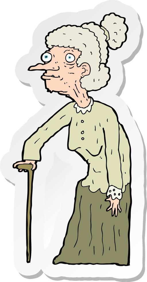sticker of a cartoon old woman vector