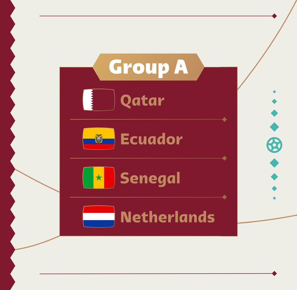 World football 2022 Group A. Flags of the countries participating in the 2022 World championship. Vector illustration