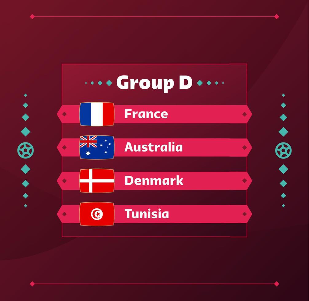 World football 2022 Group D. Flags of the countries participating in the 2022 World championship. Vector illustration