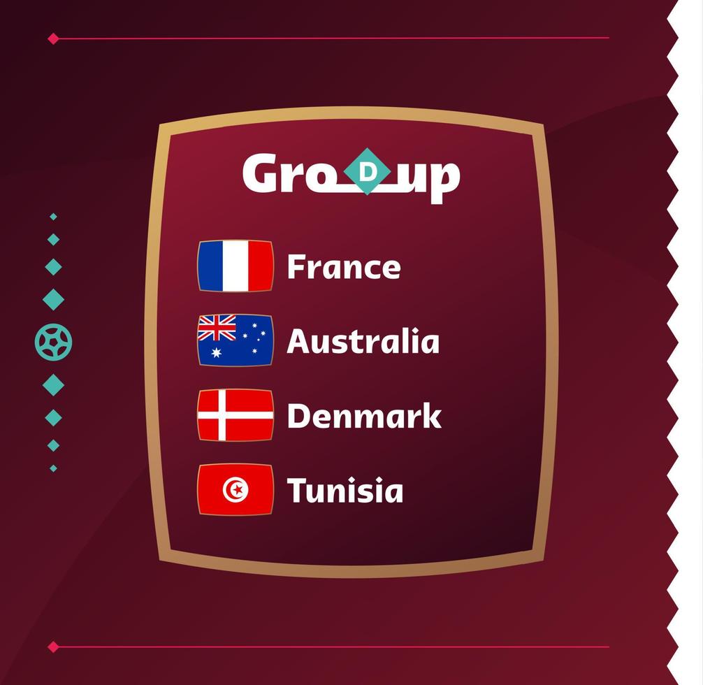 mundial de futbol 2022 grupo d. banderas de los países participantes en el campeonato mundial 2022. ilustración vectorial vector