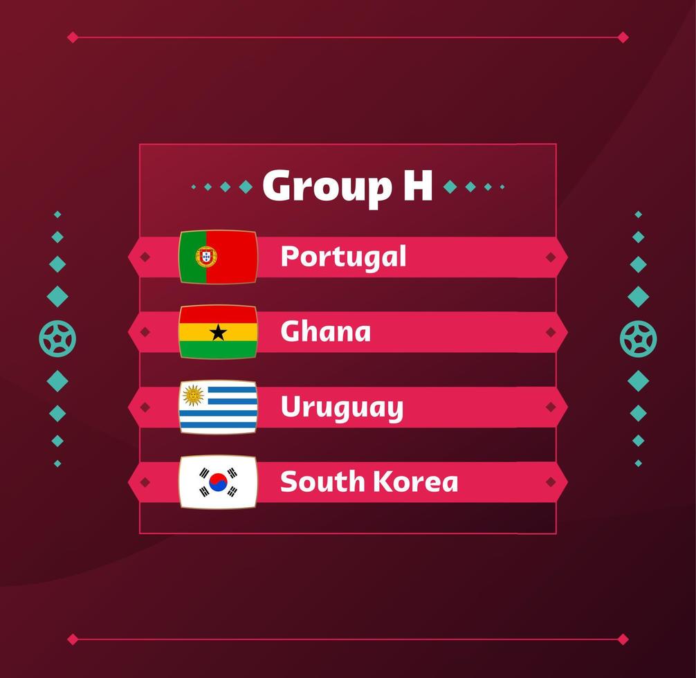 World football 2022 Group H. Flags of the countries participating in the 2022 World championship. Vector illustration