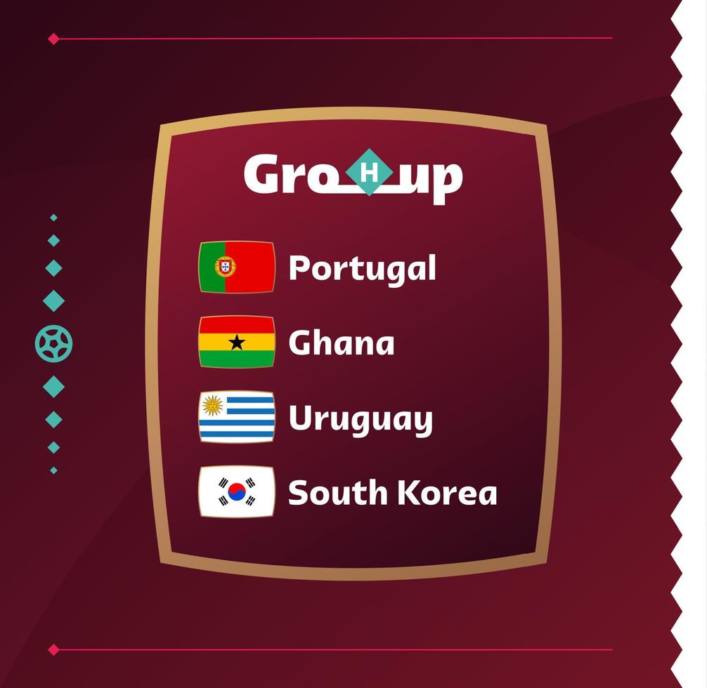 World football 2022 Group H. Flags of the countries participating in the 2022 World championship. Vector illustration