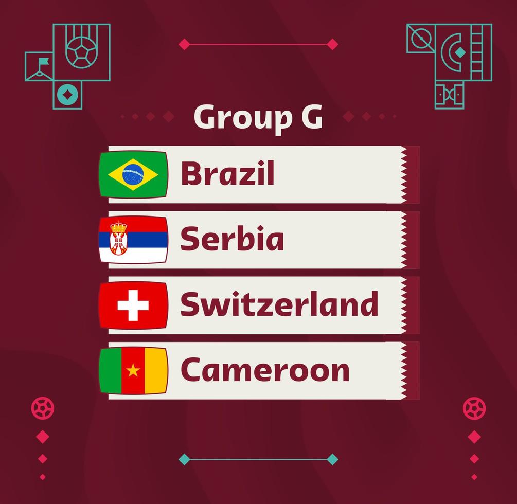 World football 2022 Group G. Flags of the countries participating in the 2022 World championship. Vector illustration