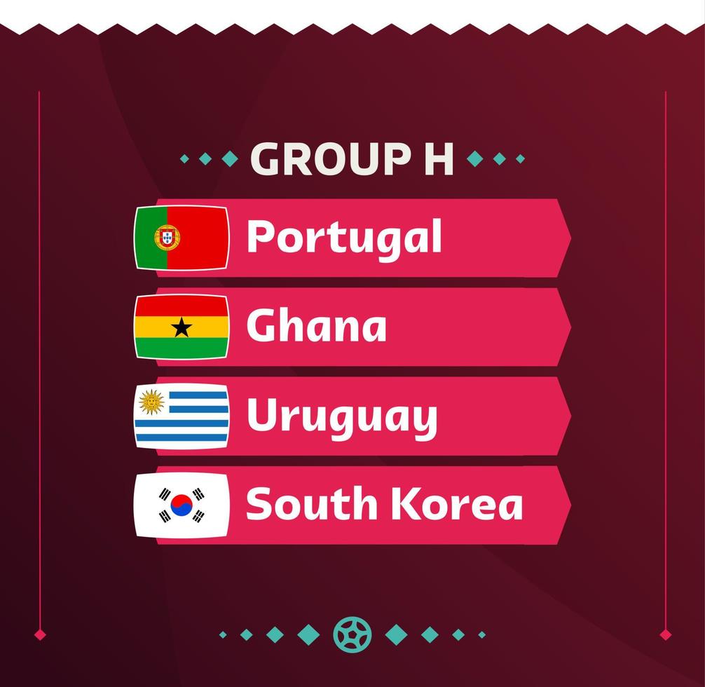 World football 2022 Group H. Flags of the countries participating in the 2022 World championship. Vector illustration