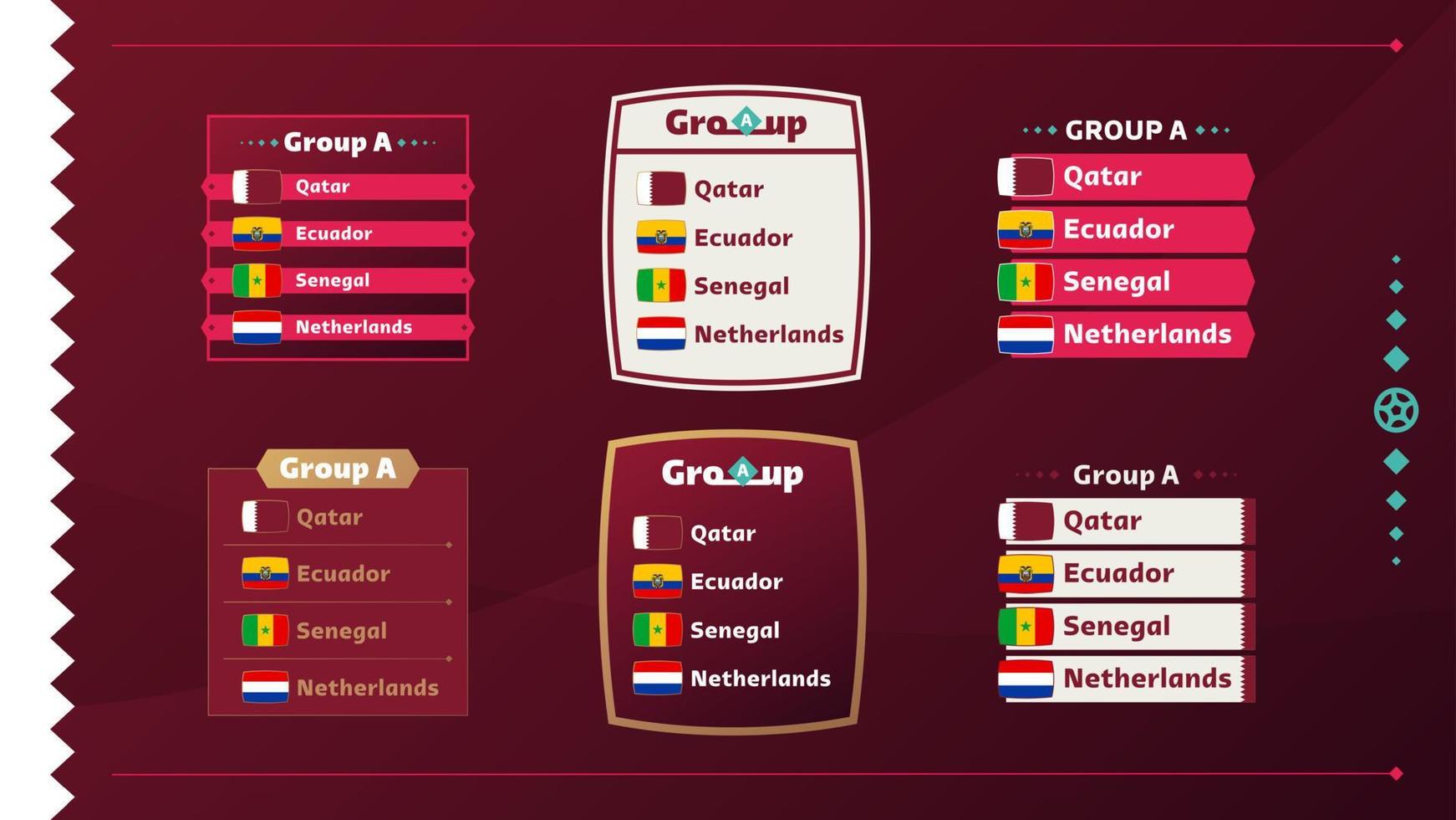 World football 2022 Group A. Flags of the countries participating in the 2022 World championship. Vector illustration