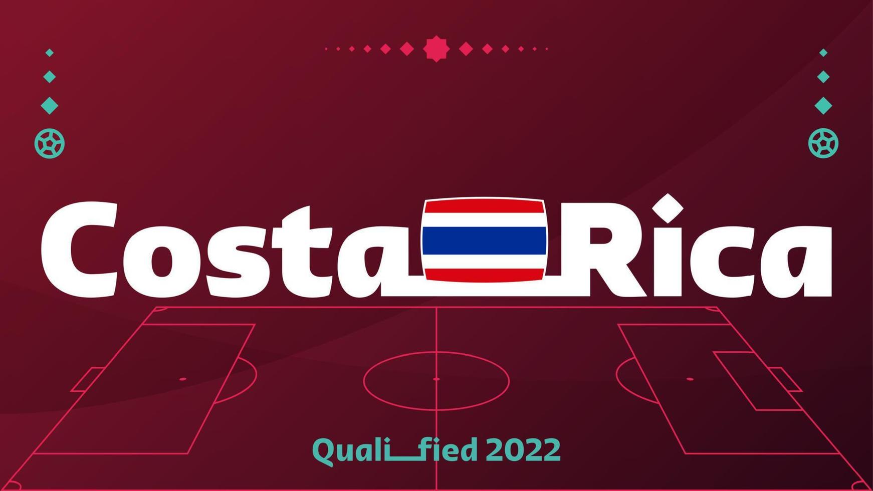 bandera de costa rica y texto sobre los antecedentes del torneo mundial de fútbol 2022. patrón de fútbol de ilustración vectorial para banner, tarjeta, sitio web. bandera nacional costa rica vector