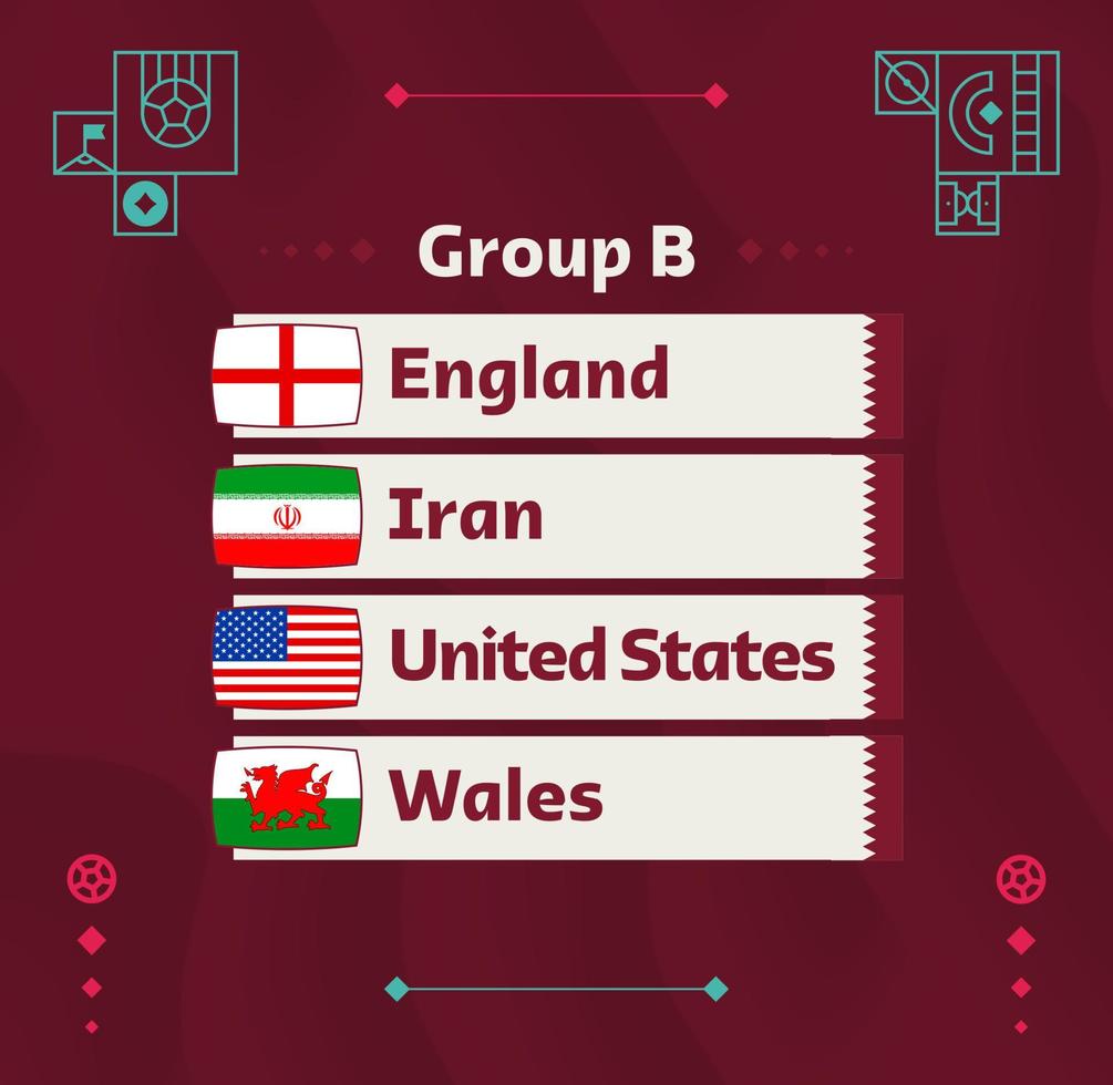 World football 2022 Group B. Flags of the countries participating in the 2022 World championship. Vector illustration