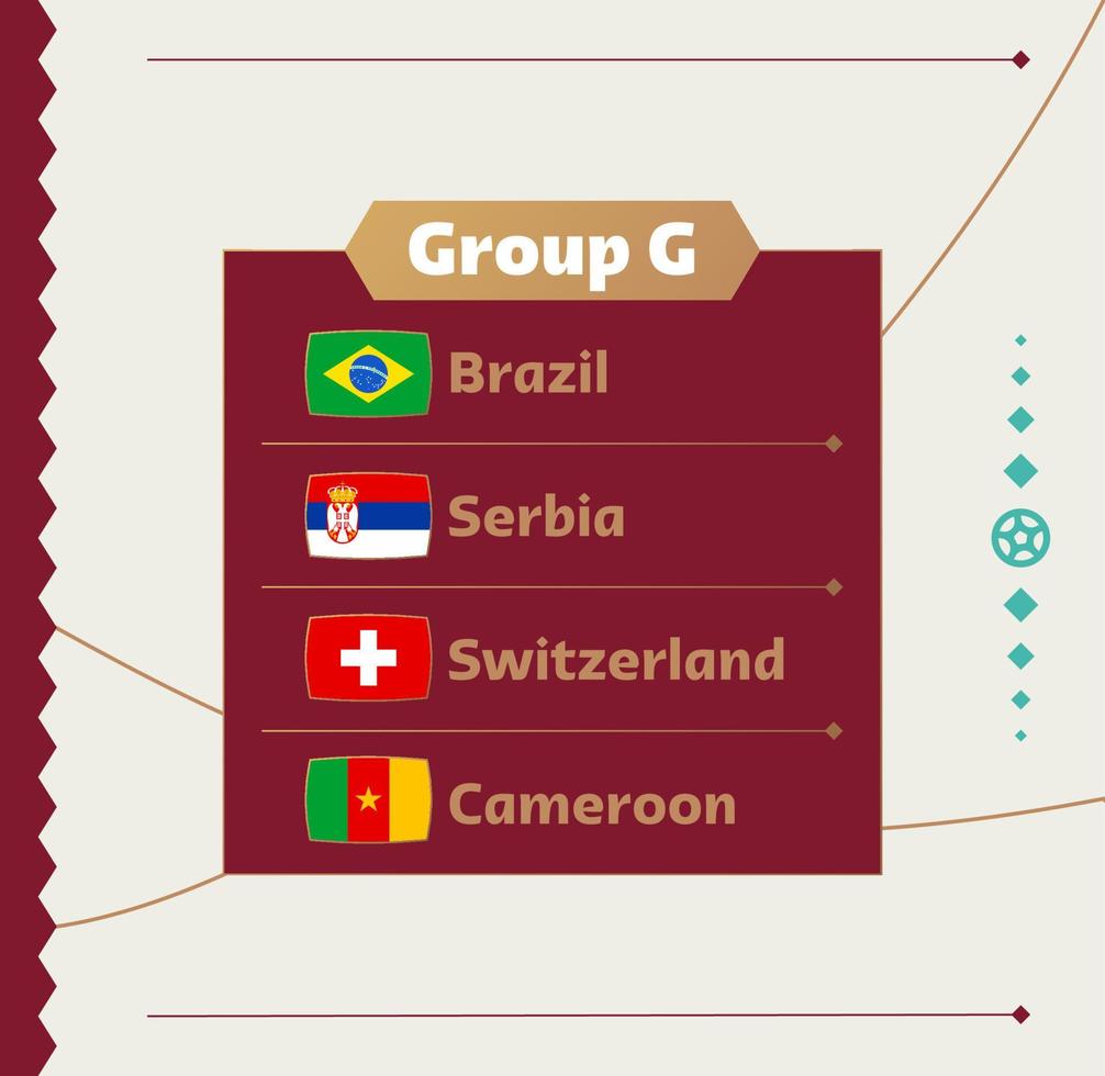 World football 2022 Group G. Flags of the countries participating in the 2022 World championship. Vector illustration