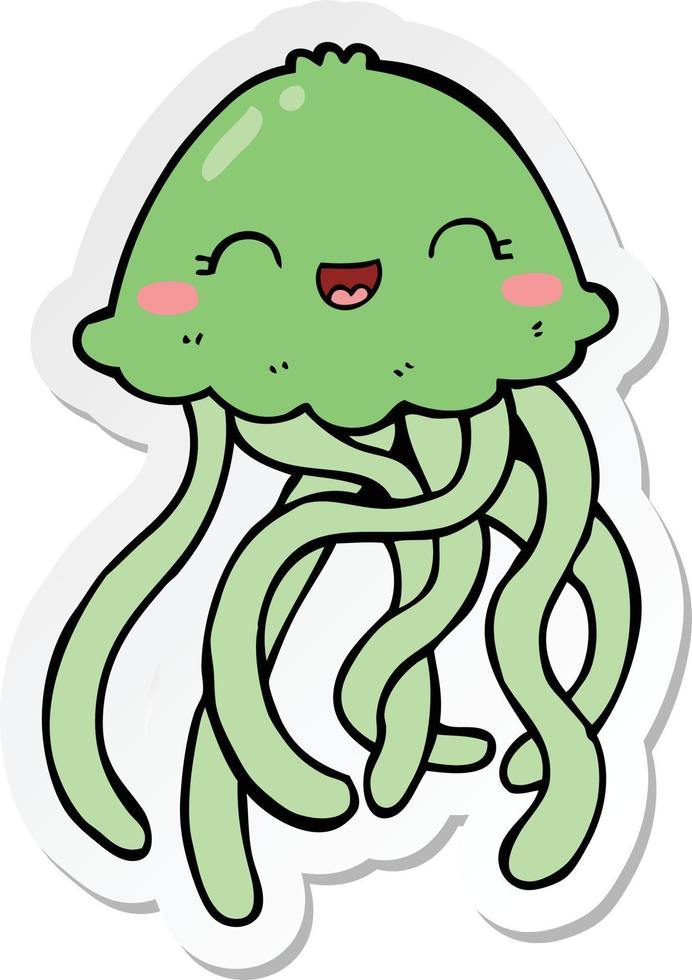 sticker of a cute cartoon jellyfish vector