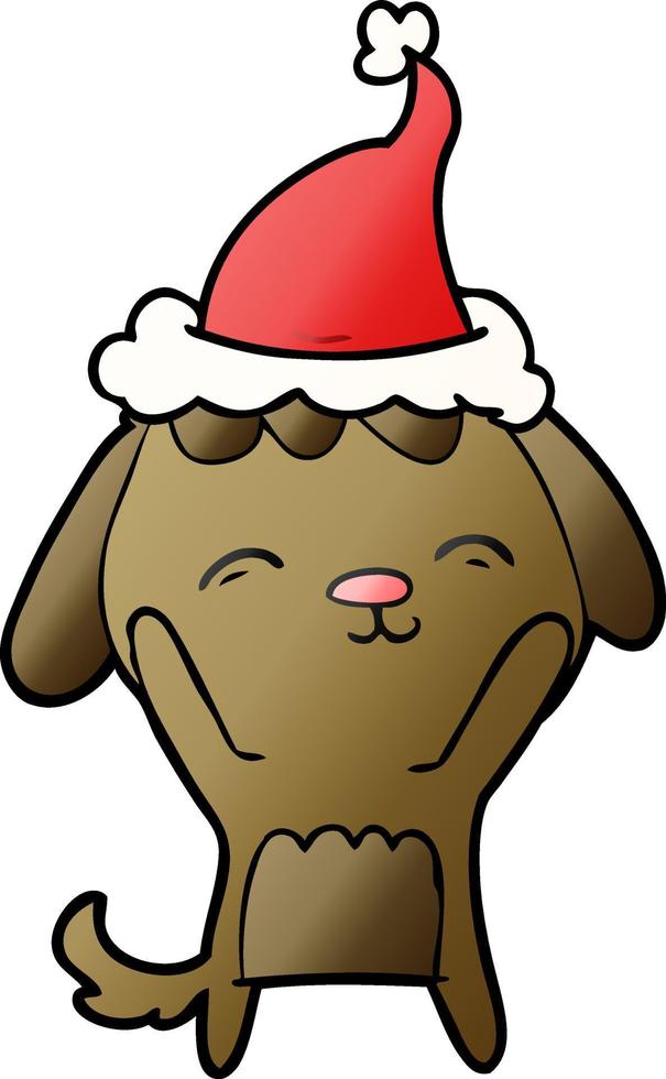 dibujos animados de gradiente feliz de un perro con sombrero de santa vector