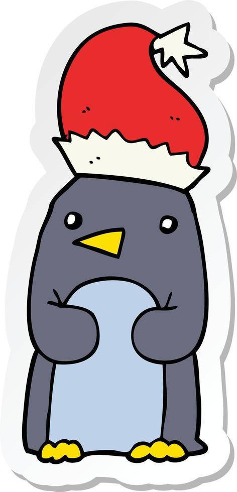 sticker of a cute christmas penguin vector