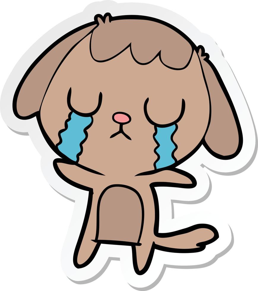 sticker of a cute cartoon dog crying vector