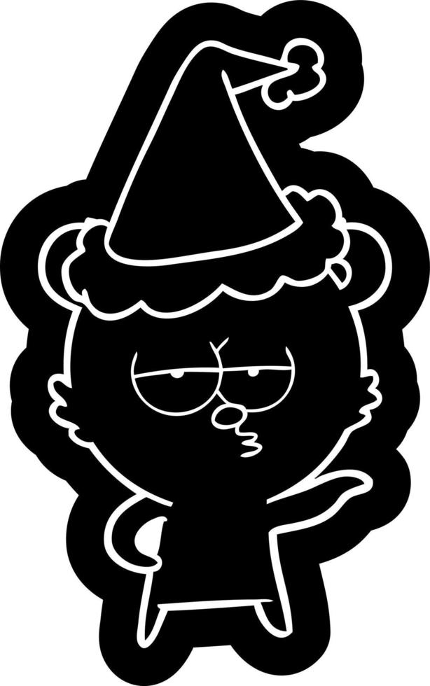 bored polar bear cartoon icon of a wearing santa hat vector