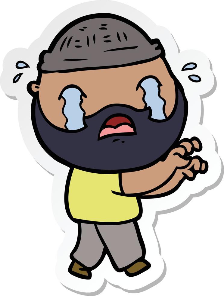 sticker of a cartoon bearded man crying vector