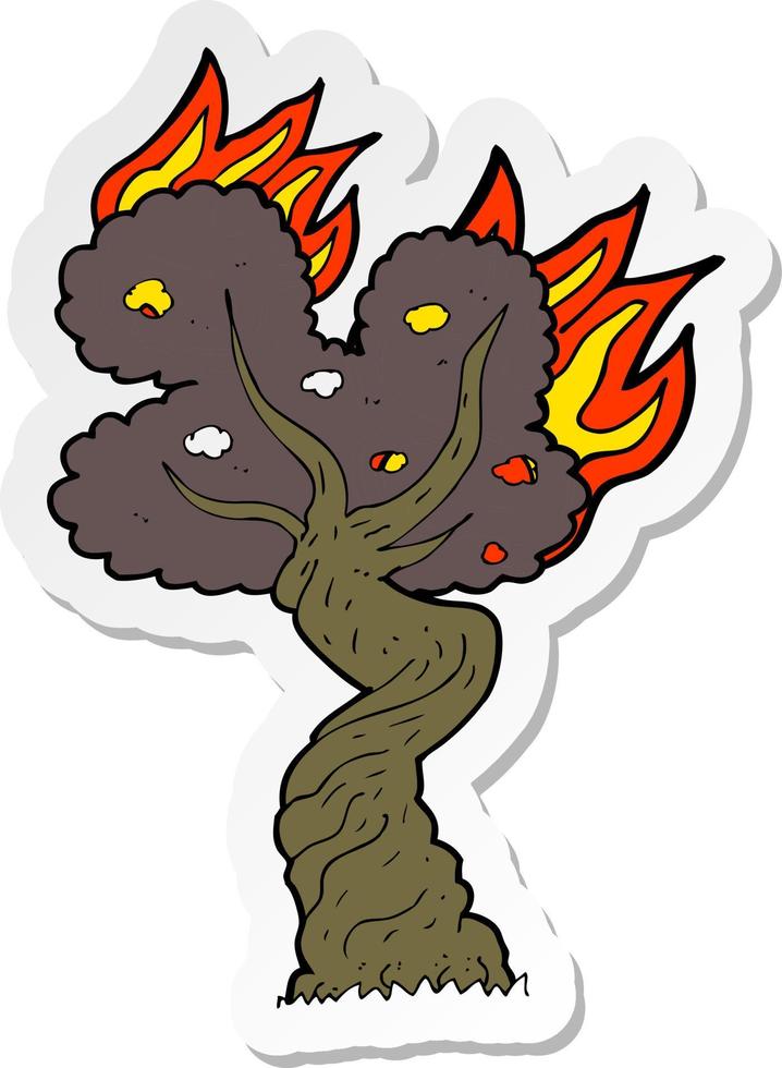 sticker of a cartoon burning old tree vector