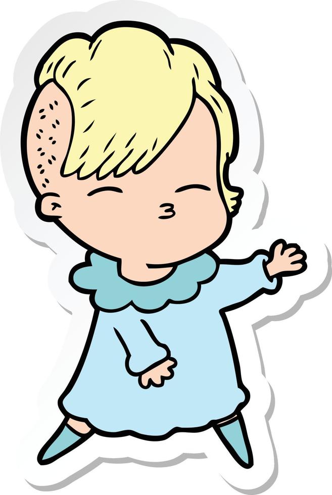 sticker of a cartoon squinting girl vector