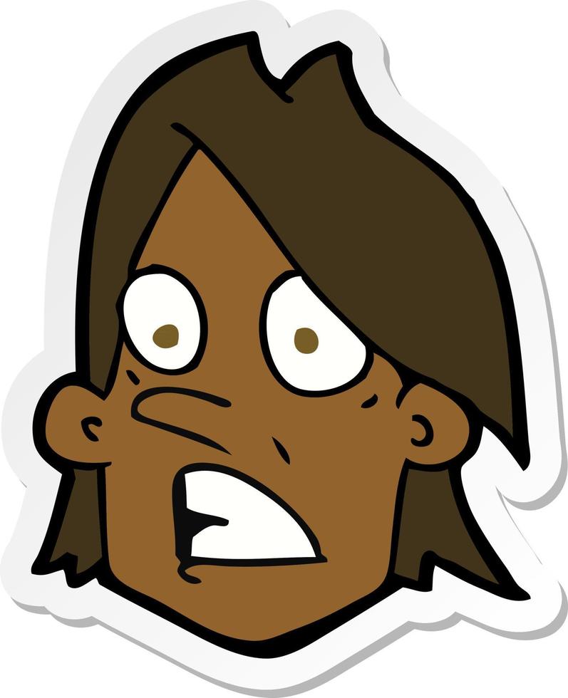 sticker of a cartoon frightened face vector