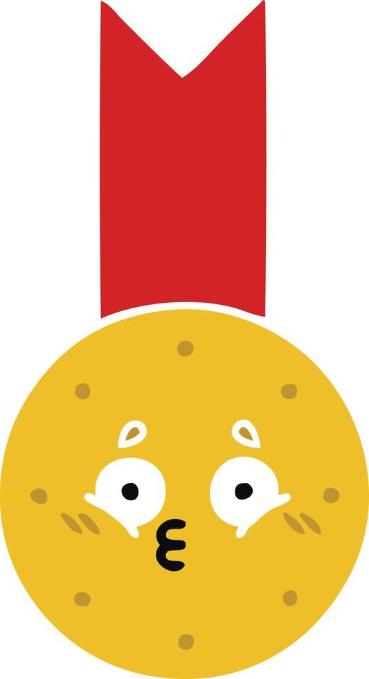 flat color retro cartoon gold medal vector