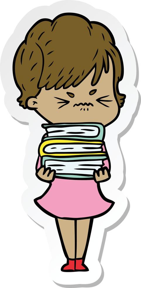 sticker of a cartoon frustrated woman vector