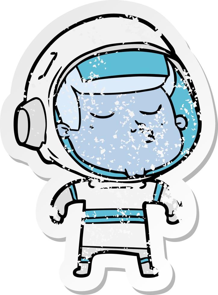 distressed sticker of a cartoon confident astronaut vector