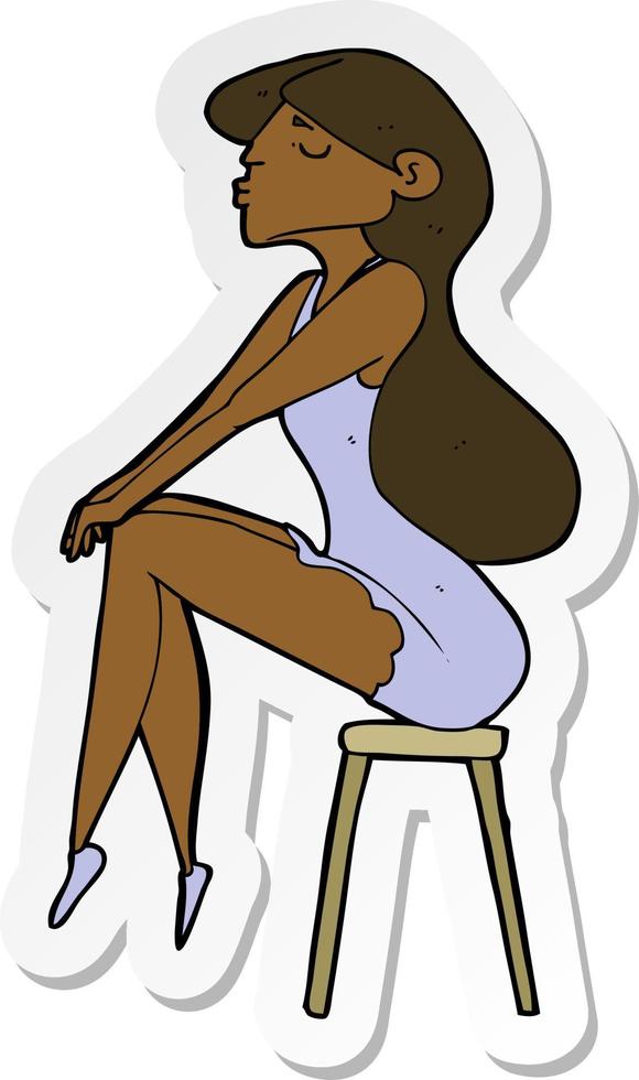 sticker of a cartoon woman sitting on stool vector