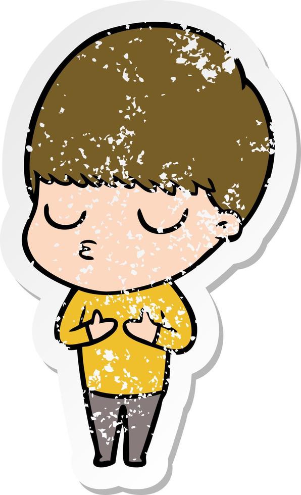 distressed sticker of a cartoon calm boy vector