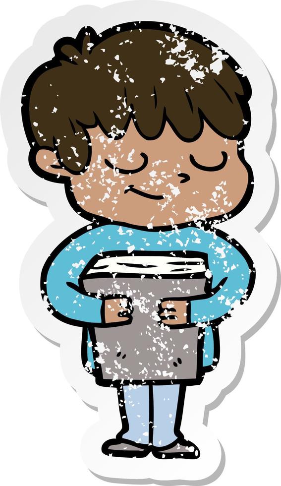 distressed sticker of a cartoon happy boy vector