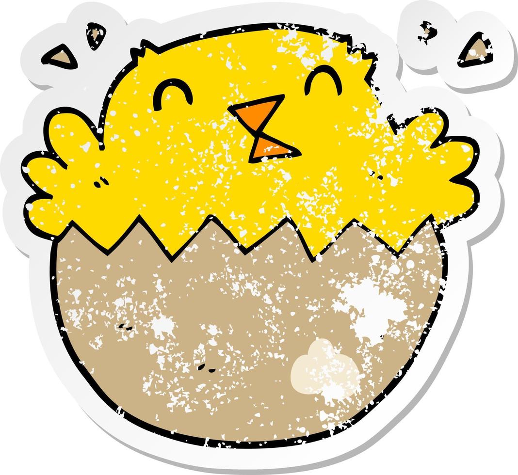 distressed sticker of a cartoon hatching chick vector