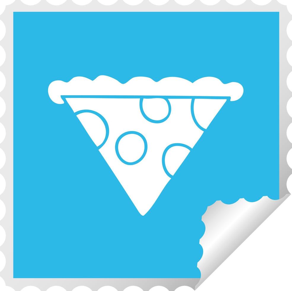 quirky square peeling sticker cartoon slice of pizza vector