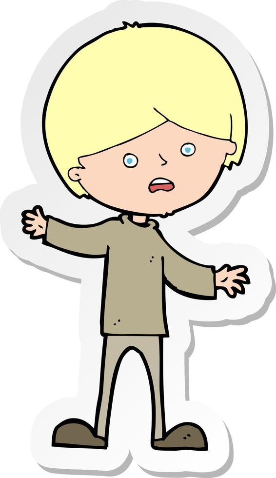 sticker of a cartoon unhappy boy vector