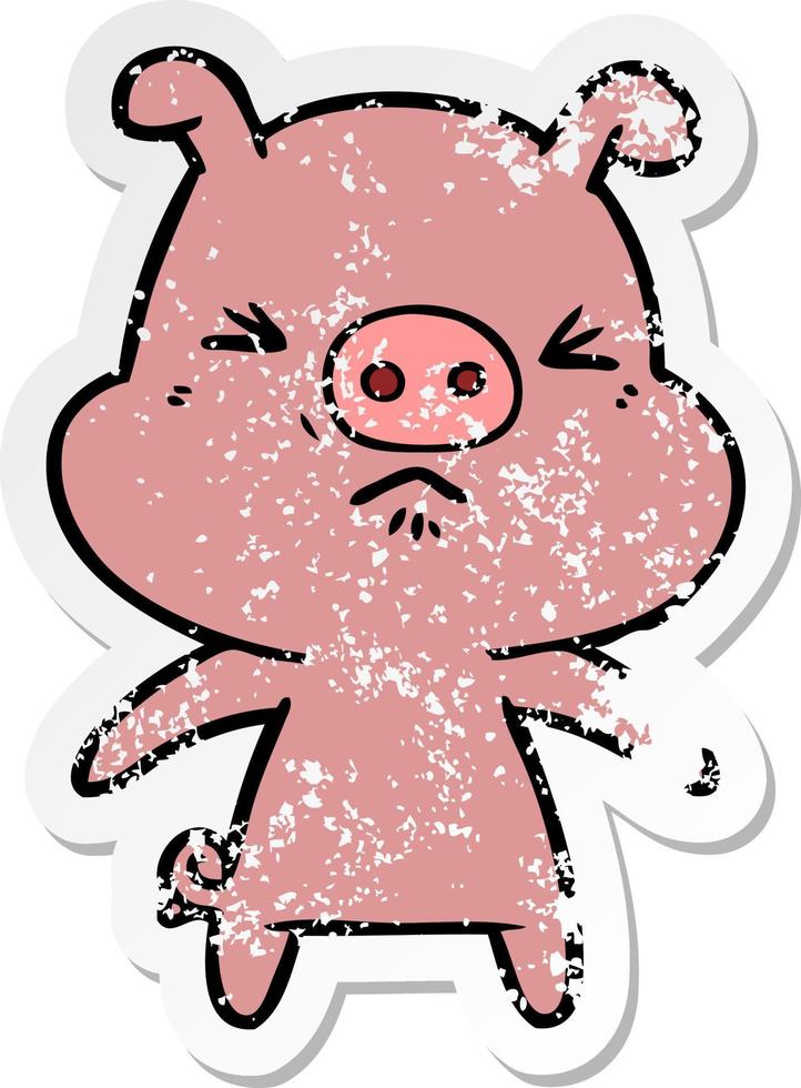 distressed sticker of a cartoon angry pig vector