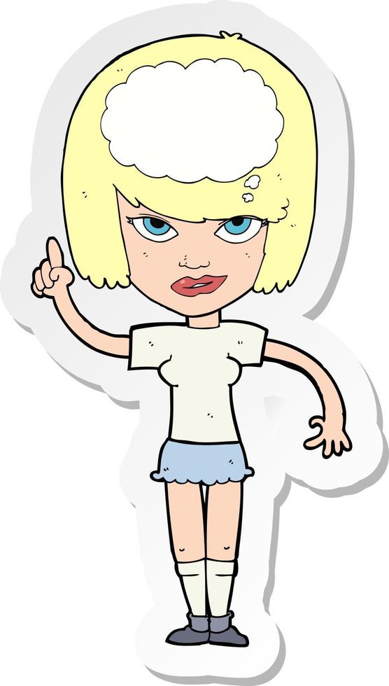 sticker of a cartoon woman with idea vector