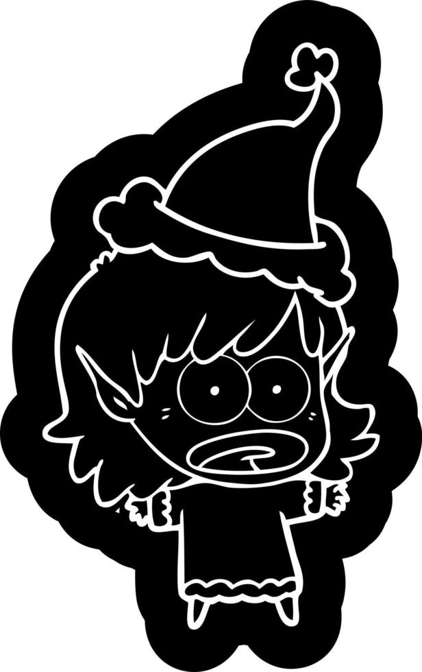 cartoon icon of a shocked elf girl wearing santa hat vector