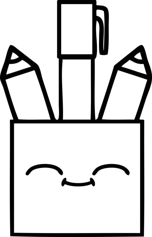 line drawing cartoon pencil pot vector