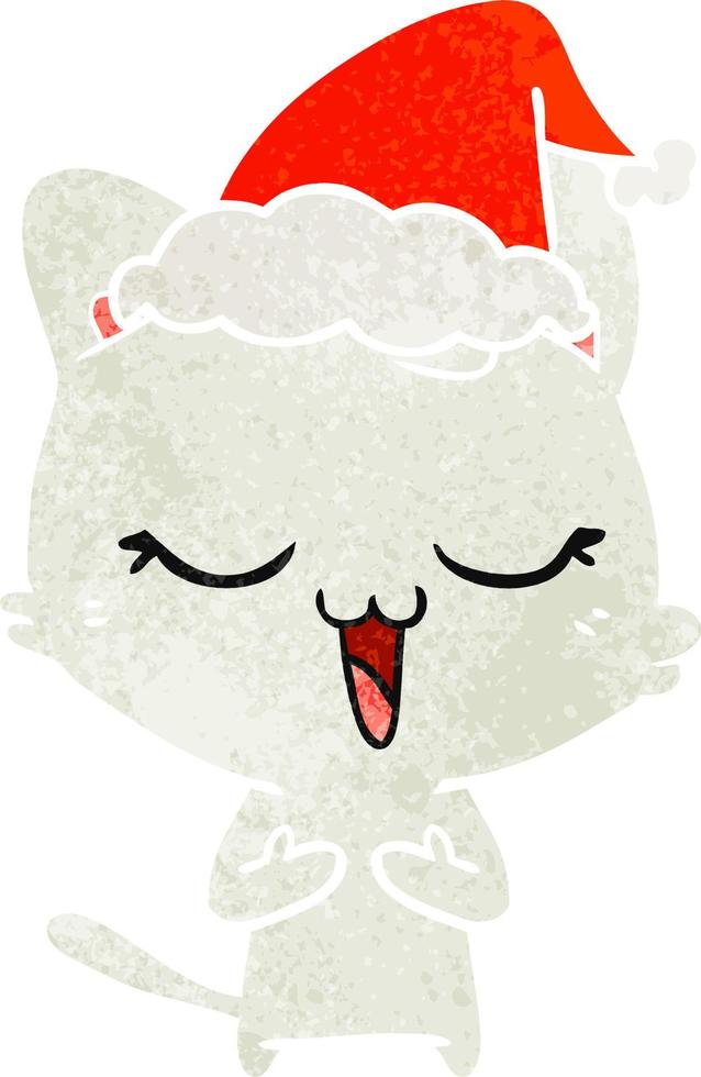 happy retro cartoon of a cat wearing santa hat vector